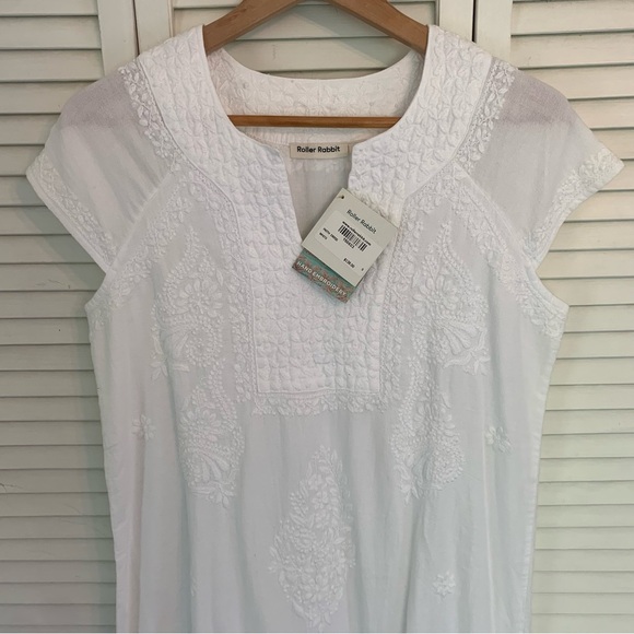 NWT Roller Rabbit White Embroidered Cotton Dress Small Boho Lined $138 Retail - Picture 2 of 16